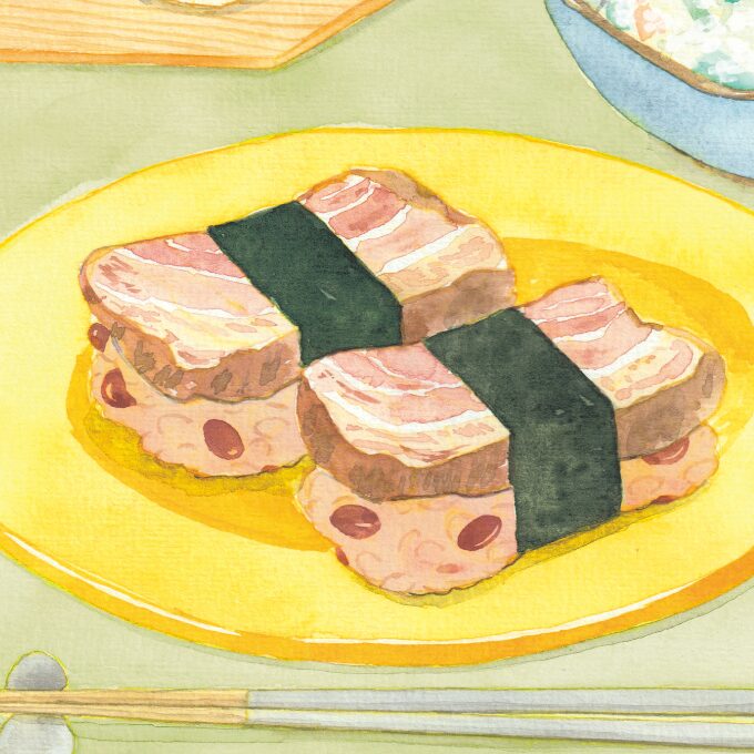 赤飯と焼豚の海苔巻き
