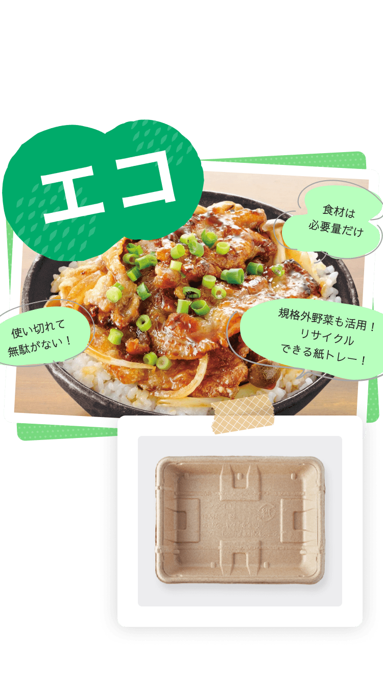 エコ：食材は必要量だけ 使い切れて無駄がない！規格外野菜も活用！リサイクルできる紙トレー！